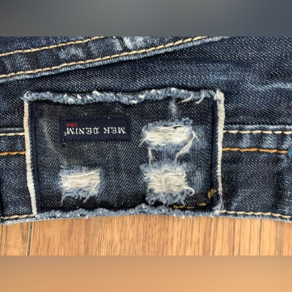 MEK Distressed Denim with Leather Back Pockets Size 36/34 - Picture 10 of 10